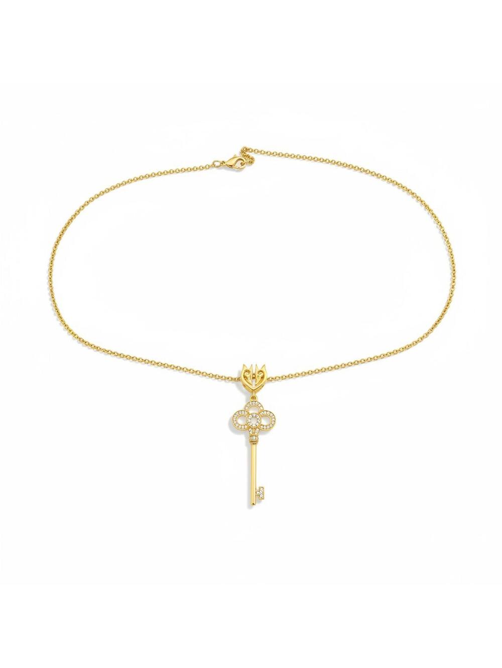 Stunning 20" Gold Vermeil Key Pendant Necklace with Swarovski Crystals